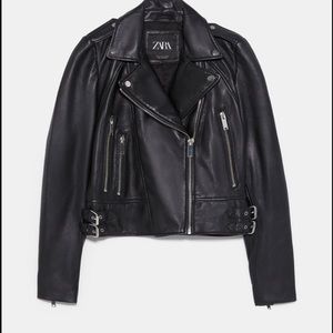 Zara real leather biker jacket